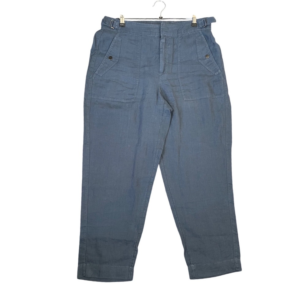 Athleta Women's Linen Pants Size 10 Relaxed Voyager Light Weight 100% Linen Blue